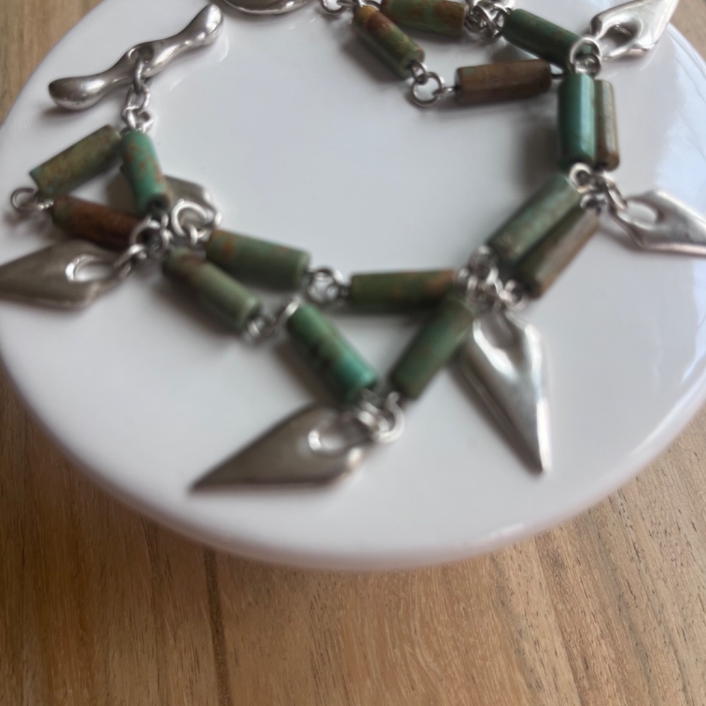 RLM Studio double strand turqouise and sterling silver bracelet, 8.25" green - Picture 2 of 10